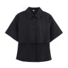 Flip collar short sleeved double layered design shirt top for women